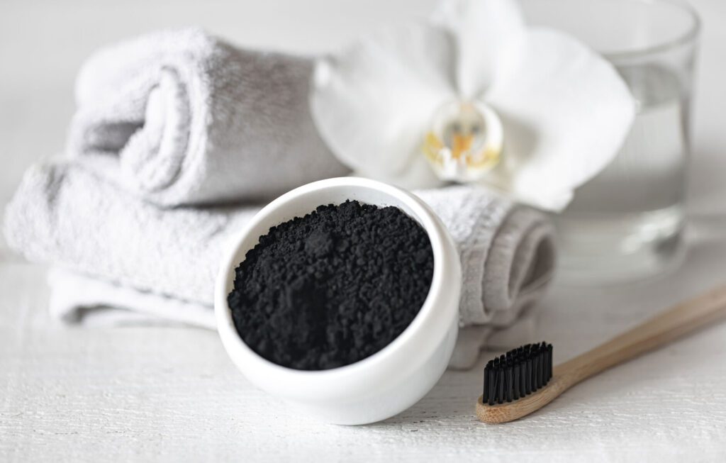 charcoal toothpaste and toothbrush